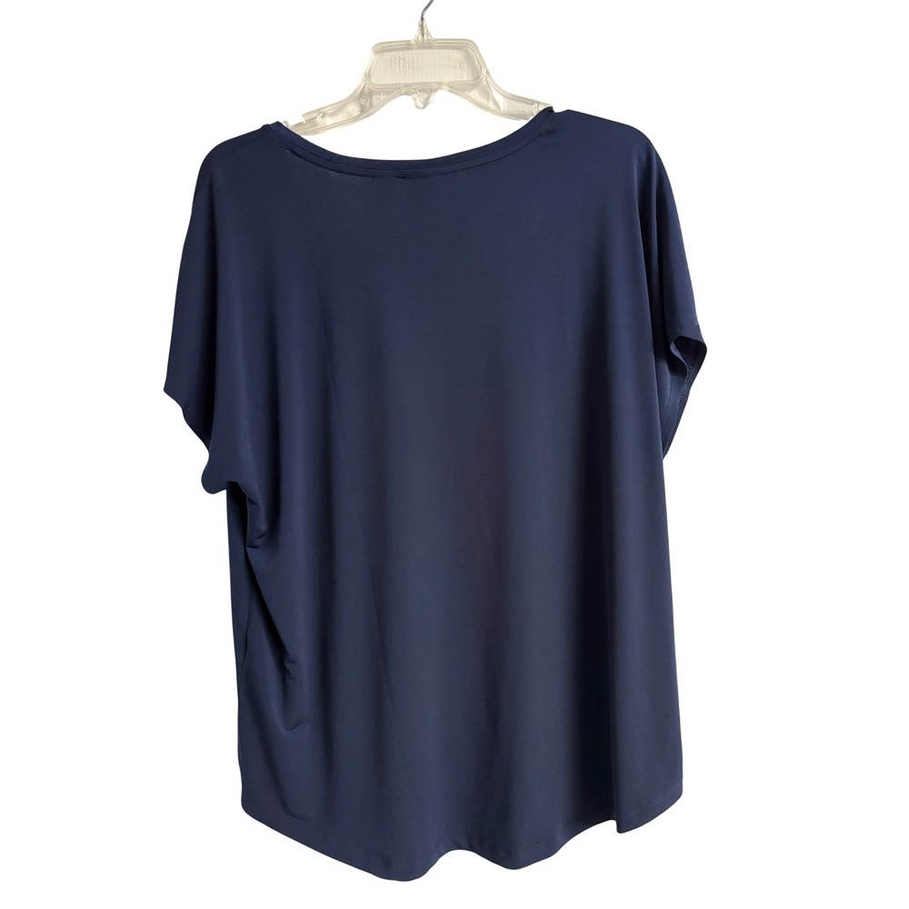 Chicos Navy Blue Scoop Neck Short Sleeve Blouse Size 3 XL - Picture 2 of 7